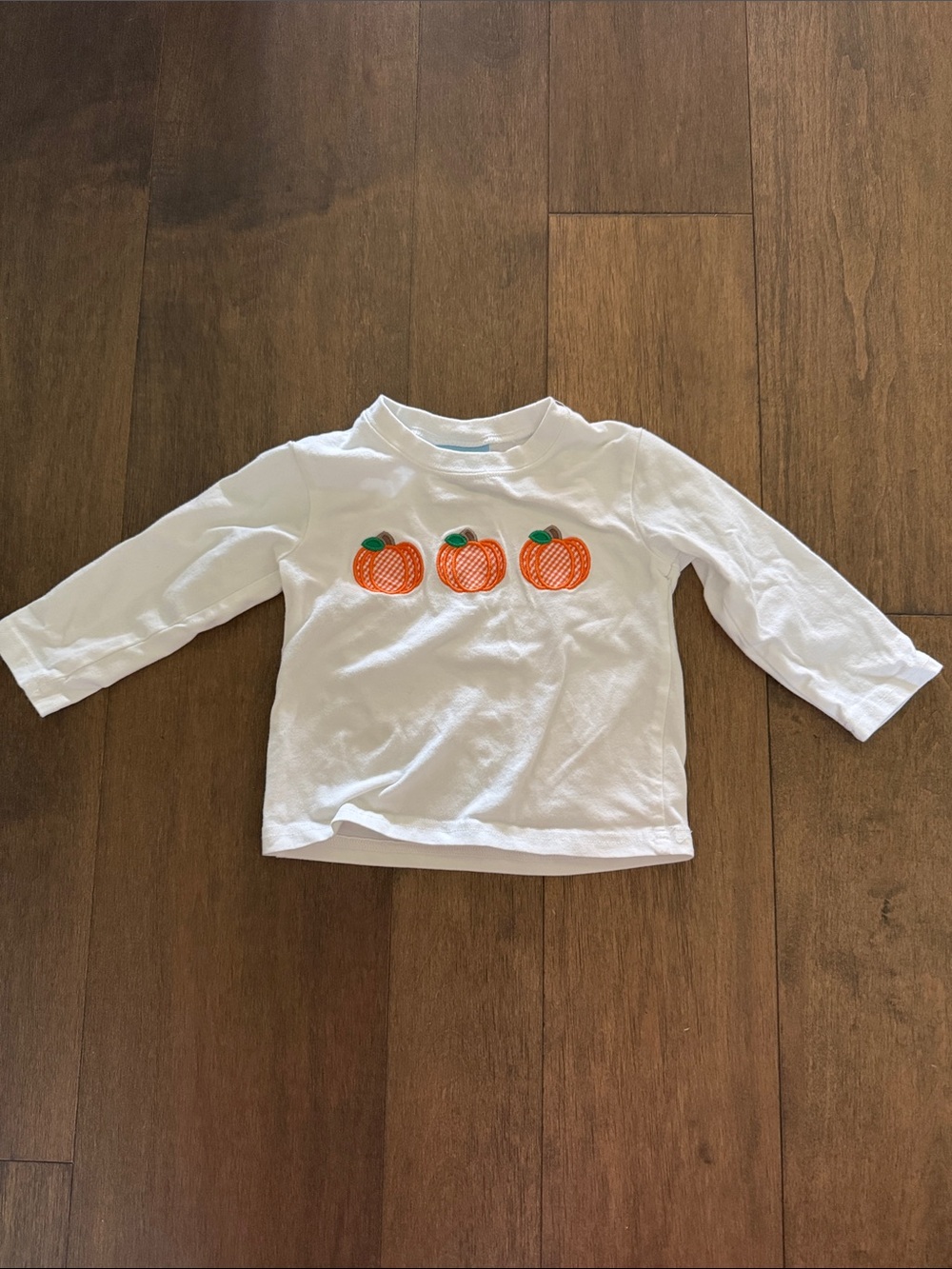 Kids White Long-Sleeve Smocked Pumpkin Tee